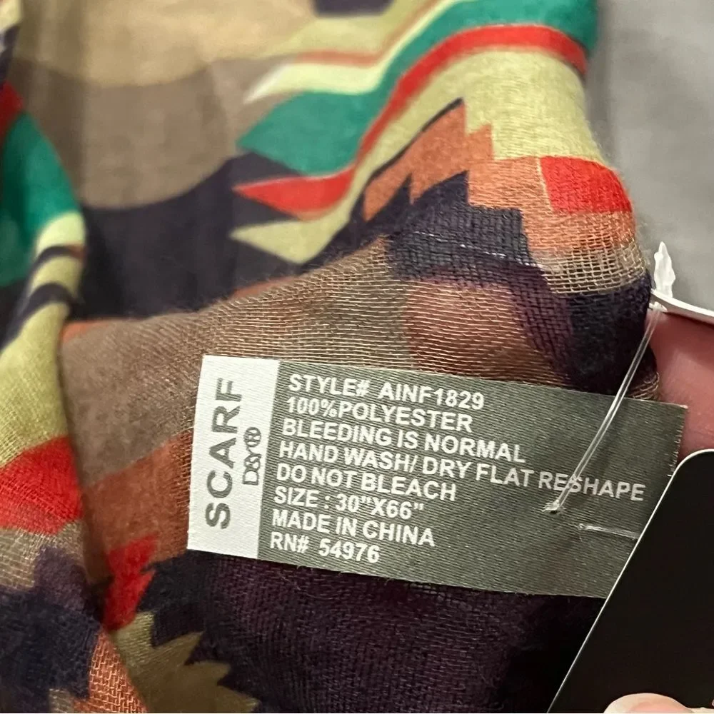 NWT D&Y Brown & Green Aztec Print Lightweight Infinity Scarf